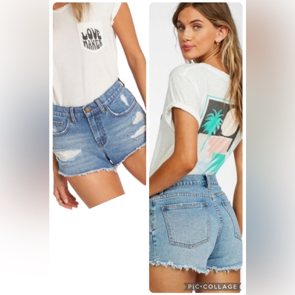 Billabong Drift Away Frayed Denim Cutoff Shorts